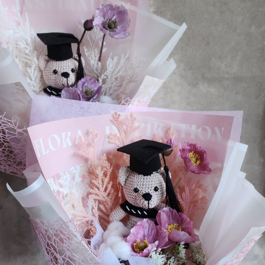 Crochet teddy bear graduation flower bouquet