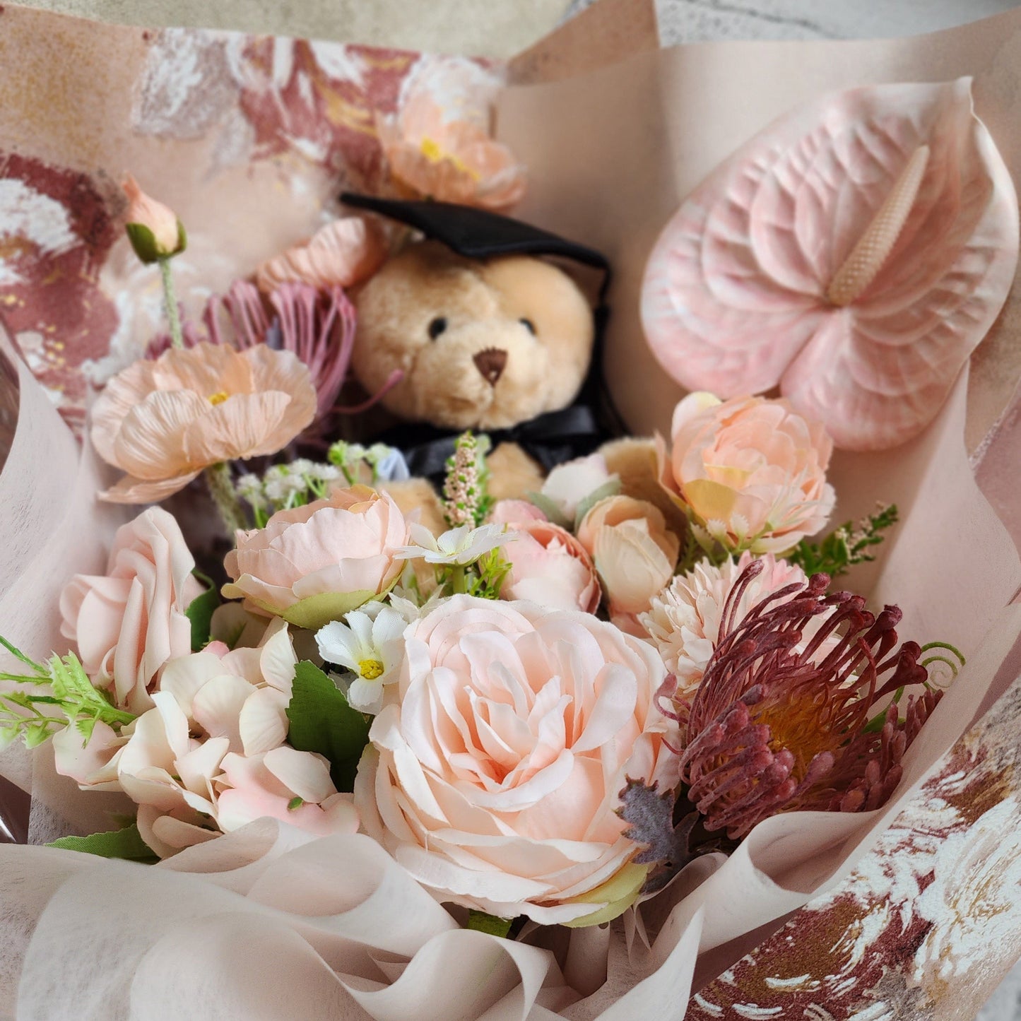 LIMITED EDITION BOUQUET WITH MEDIUM TEDDY BEAR GRADUATION BOUQUET