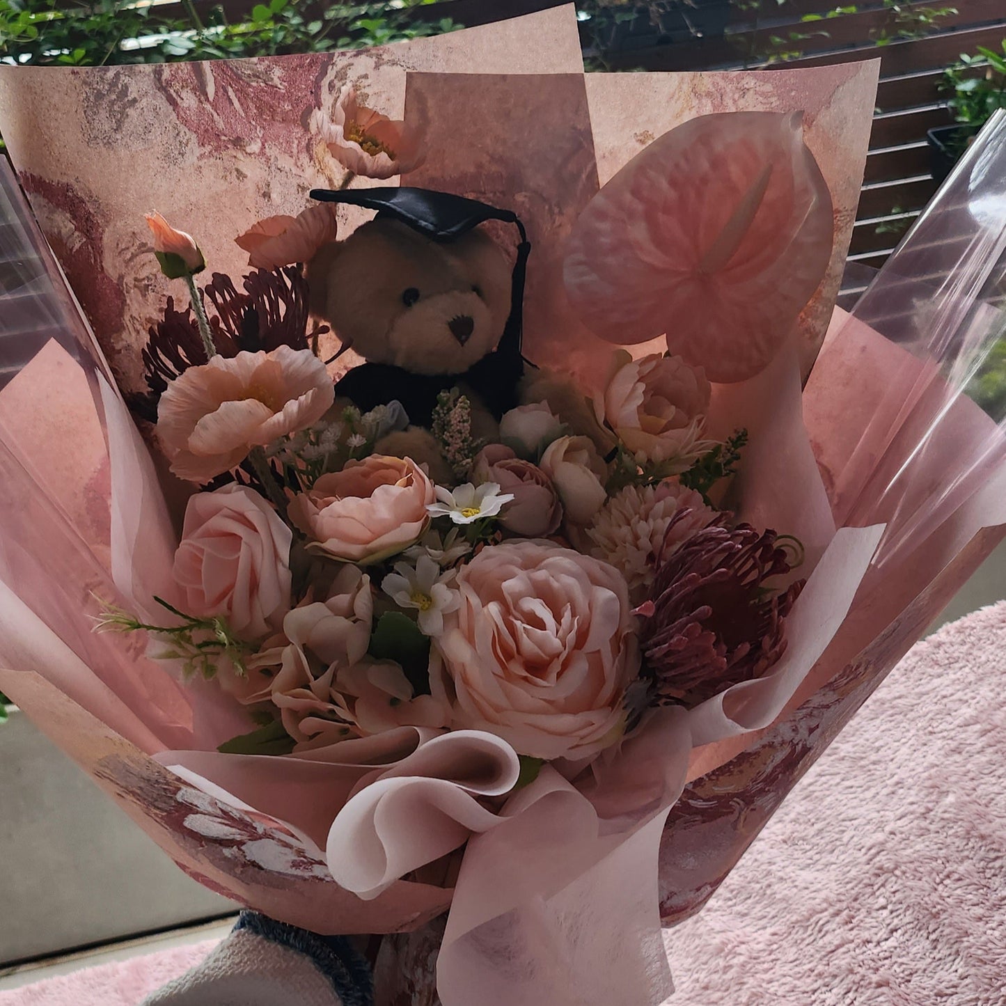 LIMITED EDITION BOUQUET WITH MEDIUM TEDDY BEAR GRADUATION BOUQUET