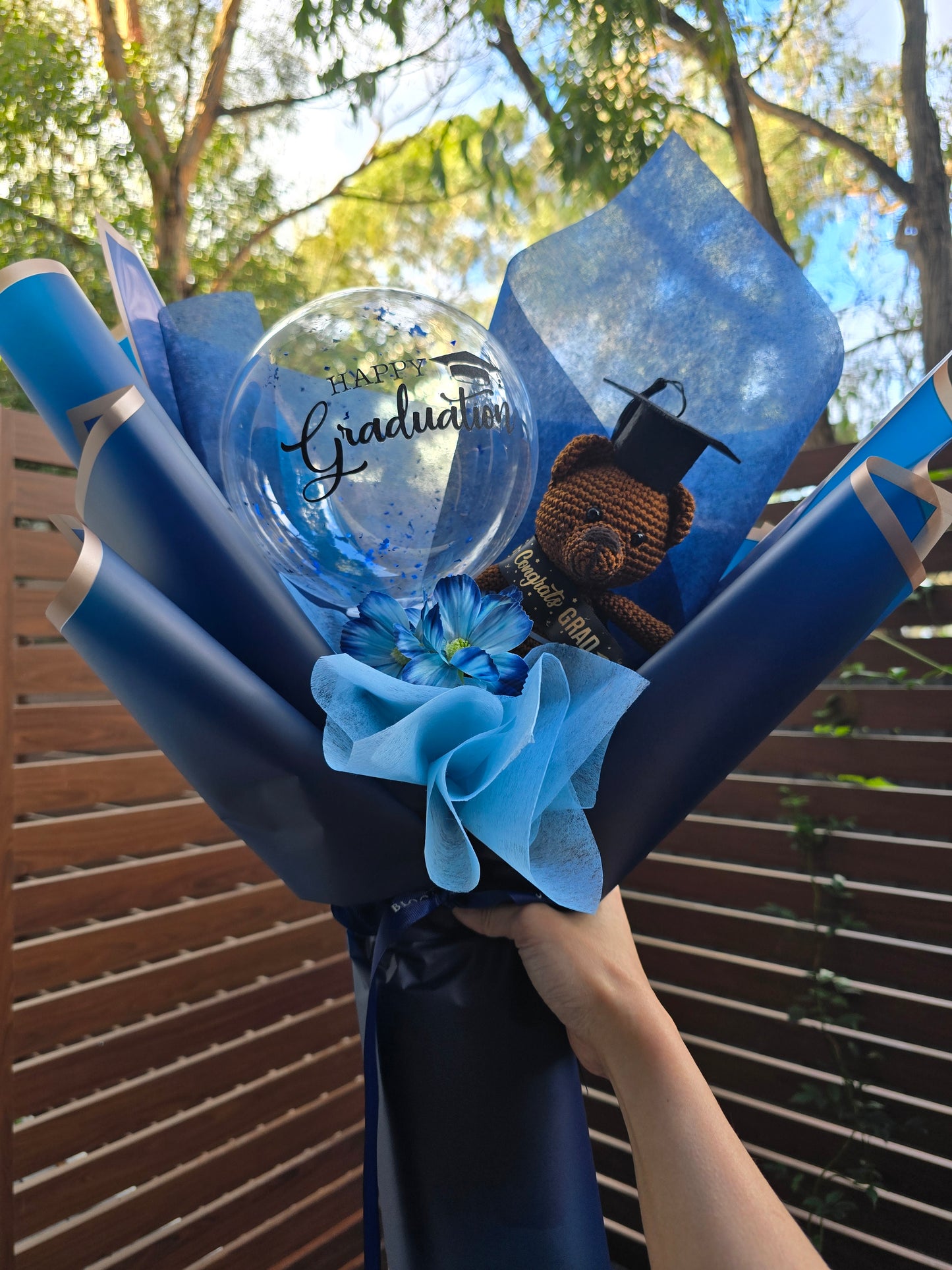 Crochet teddy bear with balloon perfect bouquet for your graduation