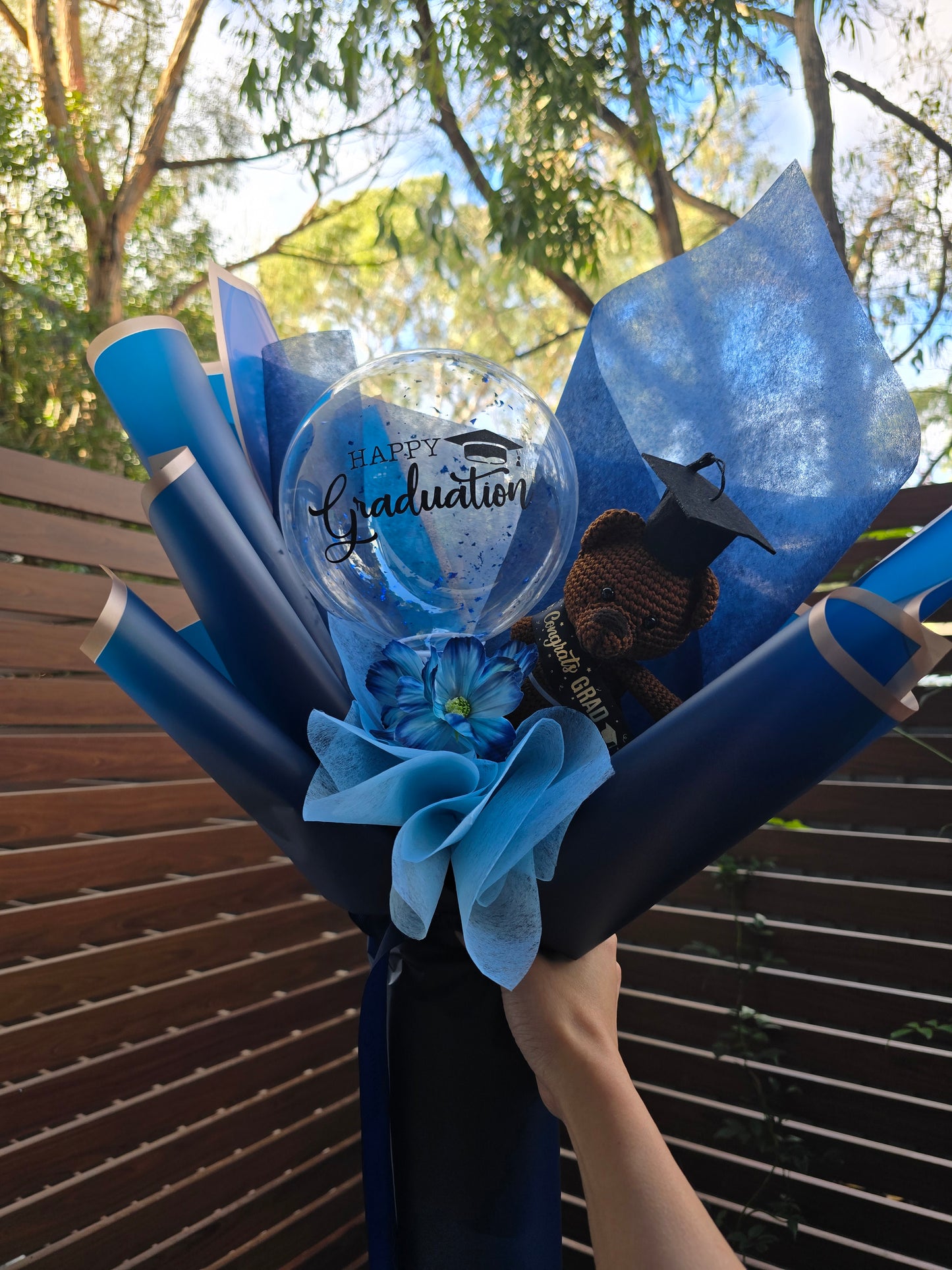 Crochet teddy bear with balloon perfect bouquet for your graduation