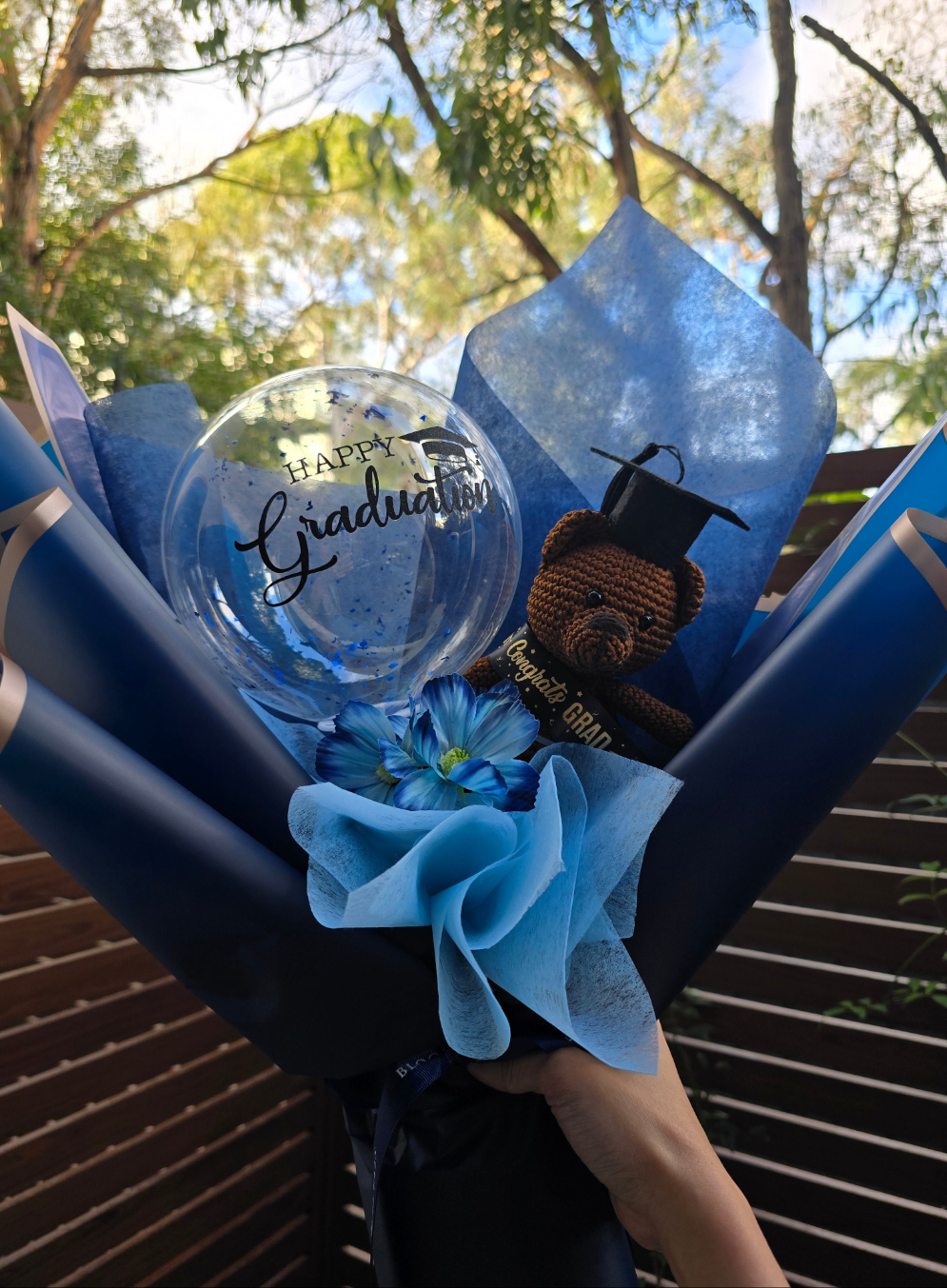 Crochet teddy bear with balloon perfect bouquet for your graduation