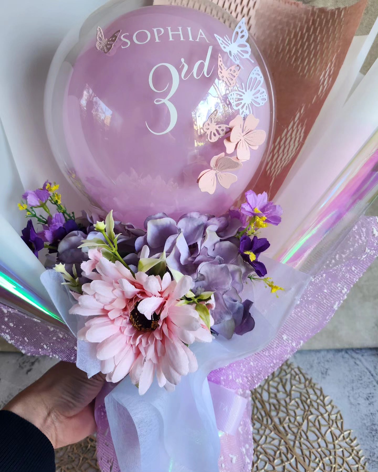 SIMPLE BIRTHDAY BALLOON BOUQUET silk flower arrangement