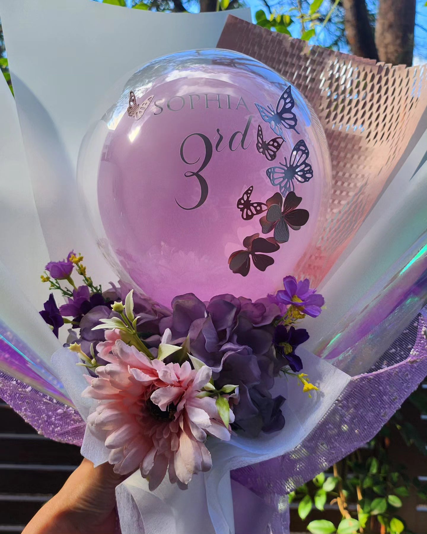 SIMPLE BIRTHDAY BALLOON BOUQUET silk flower arrangement