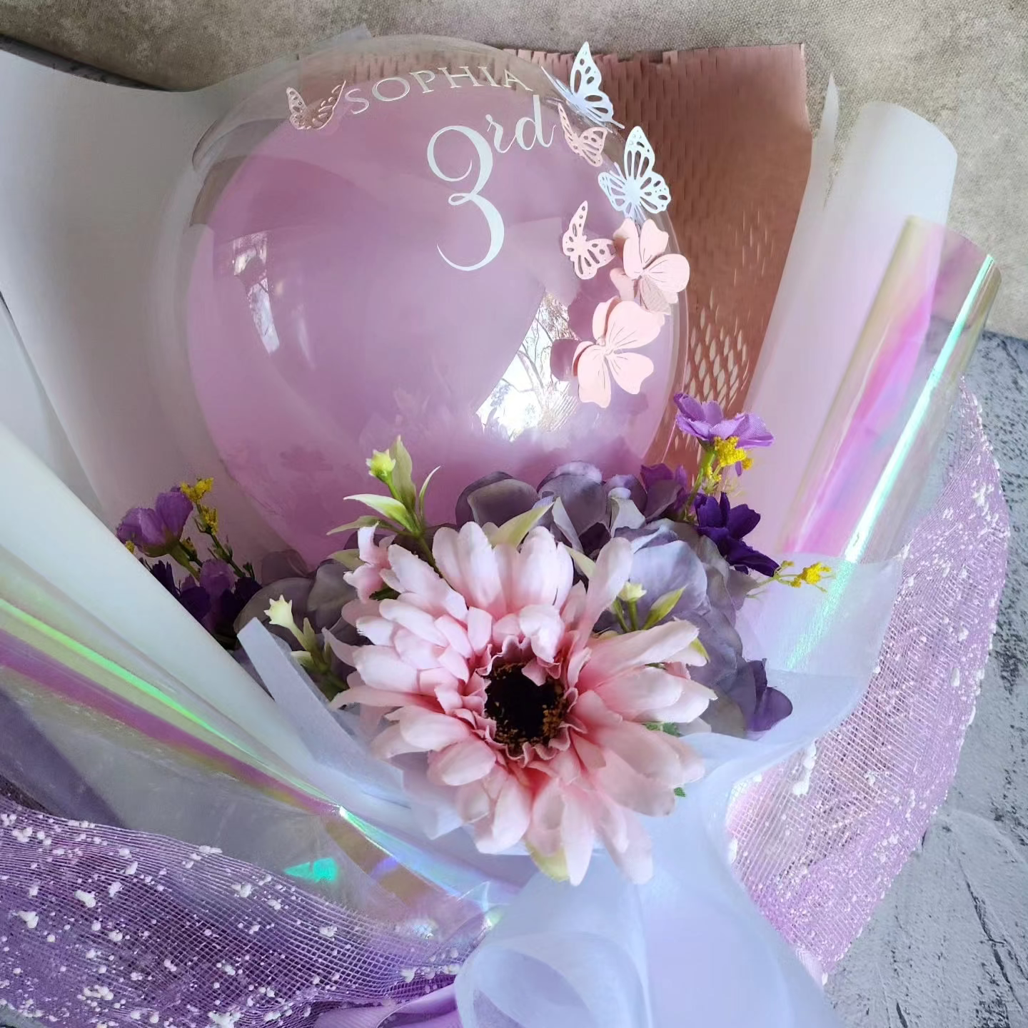 SIMPLE BIRTHDAY BALLOON BOUQUET silk flower arrangement