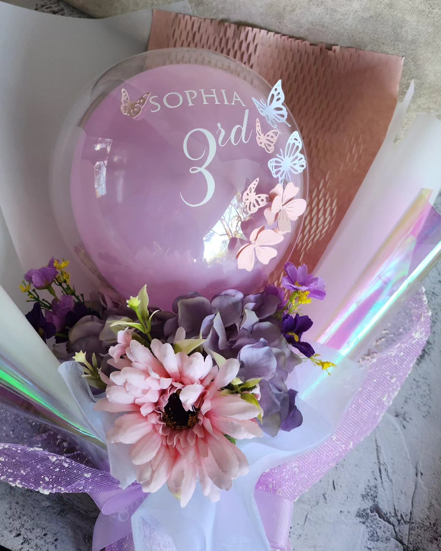 SIMPLE BIRTHDAY BALLOON BOUQUET silk flower arrangement