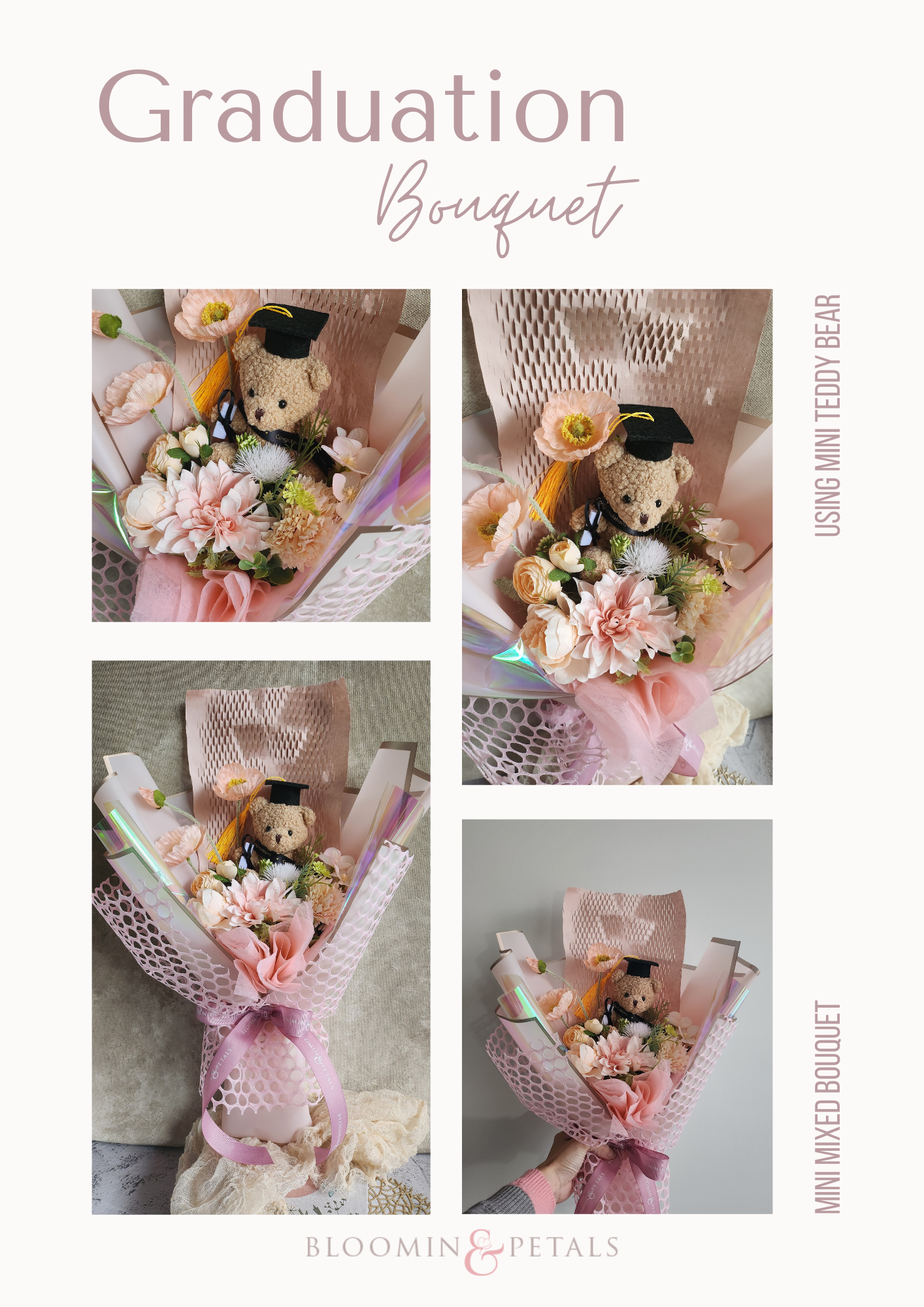 Small teddy bear graduation flower bouquet