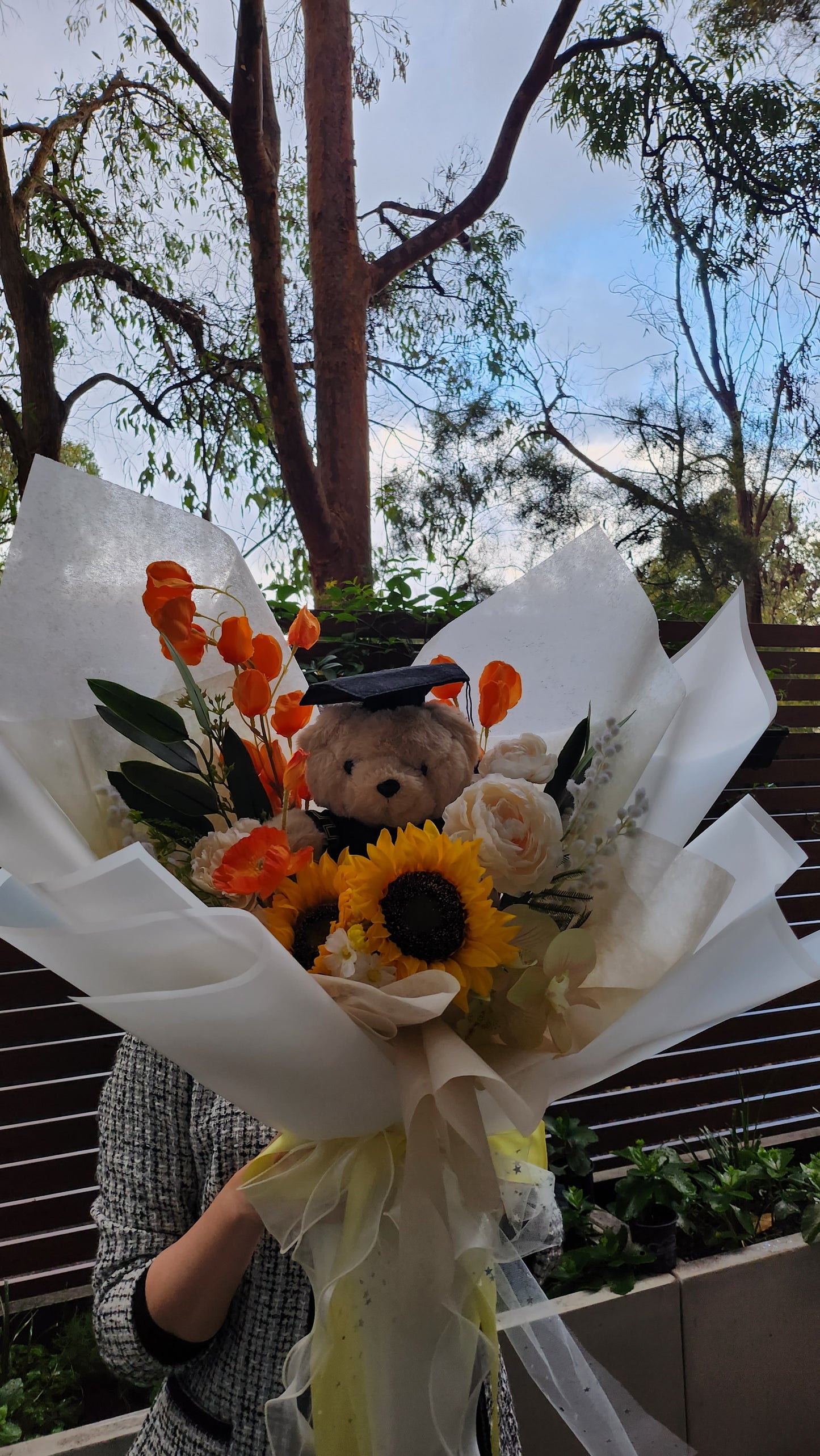 LARGE MIXED BOUQUET TEDDY BEAR GRADUATION BOUQUET