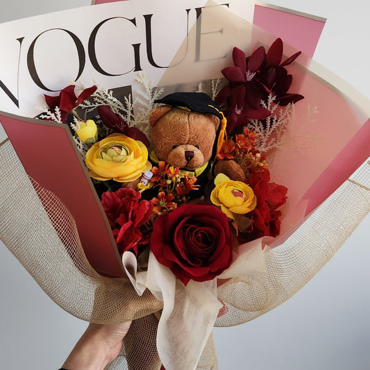 MIXED BOUQUET TEDDY BEAR GRADUATION BOUQUET