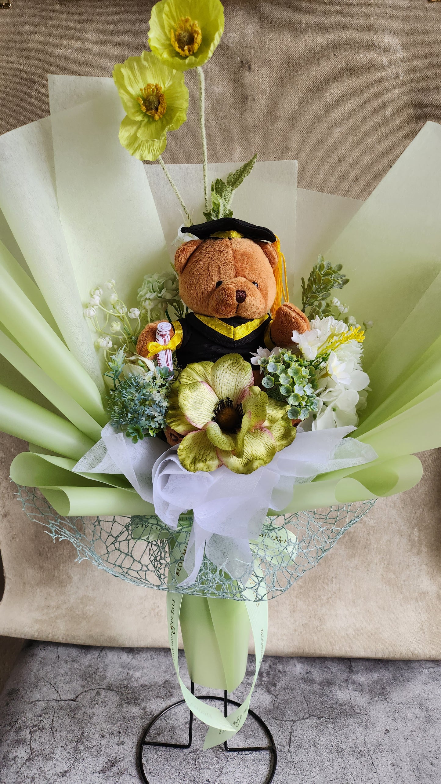 GRADUATION BOUQUET silk flower arrangement bouquet in green