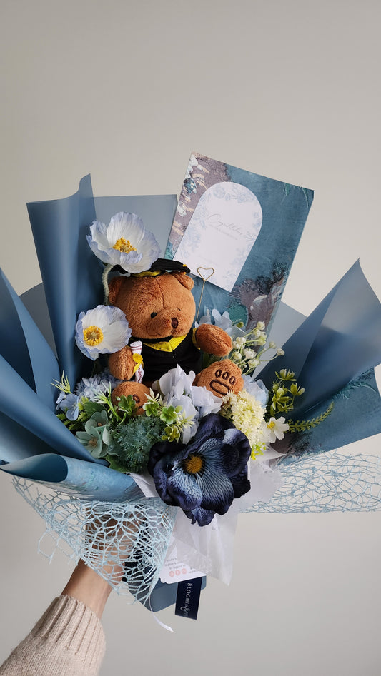 BLUE GRADUATION BOUQUET silk flower arrangement bouquet