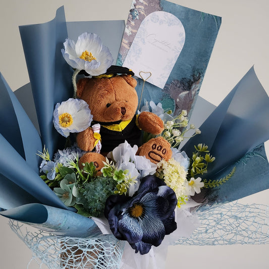 BLUE GRADUATION BOUQUET silk flower arrangement bouquet