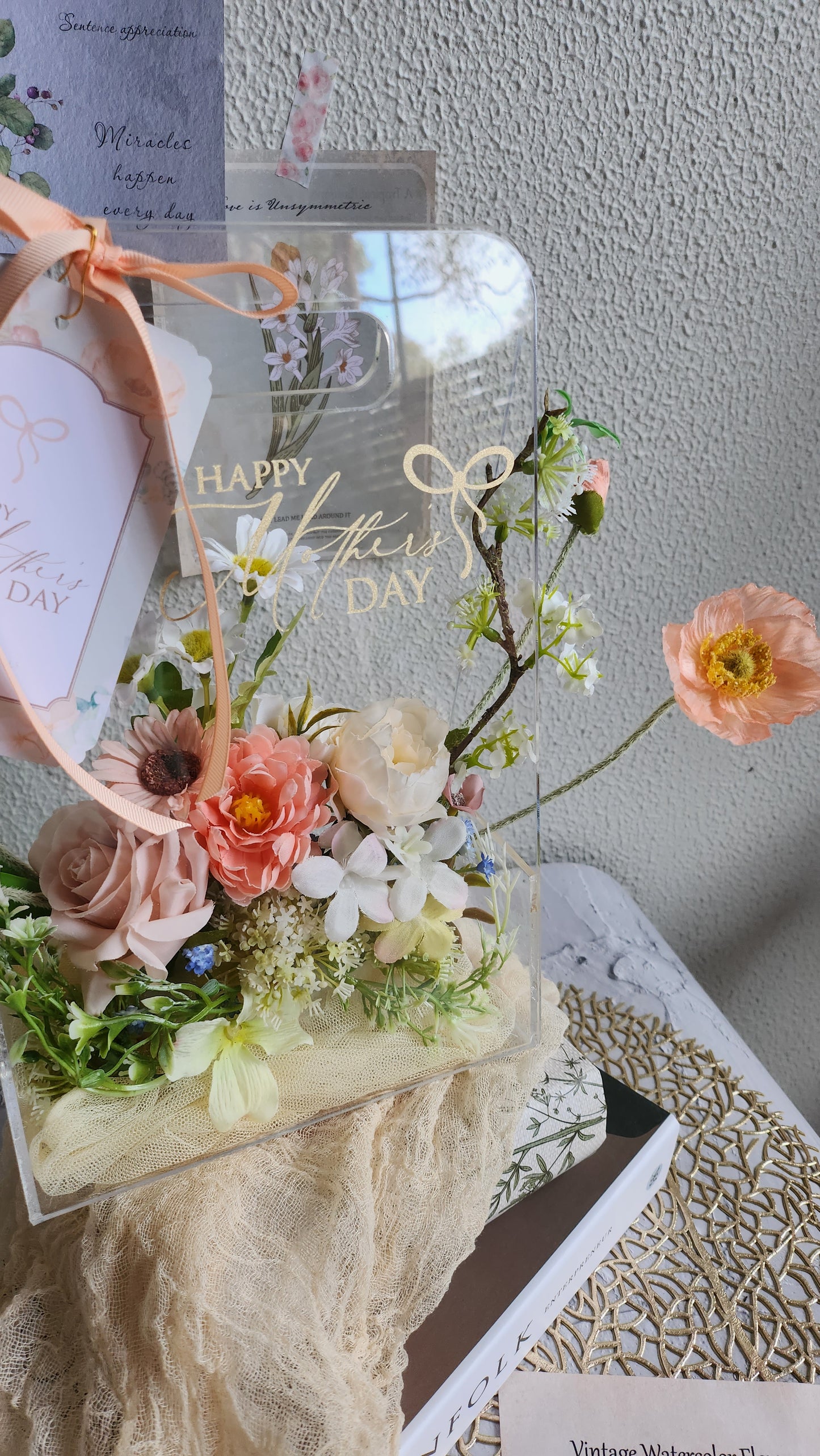 Mother's day / Anniversary / Birthday / Graduation unique gift acrylic handheld flower gift box, featuring lifelike artificial blooms