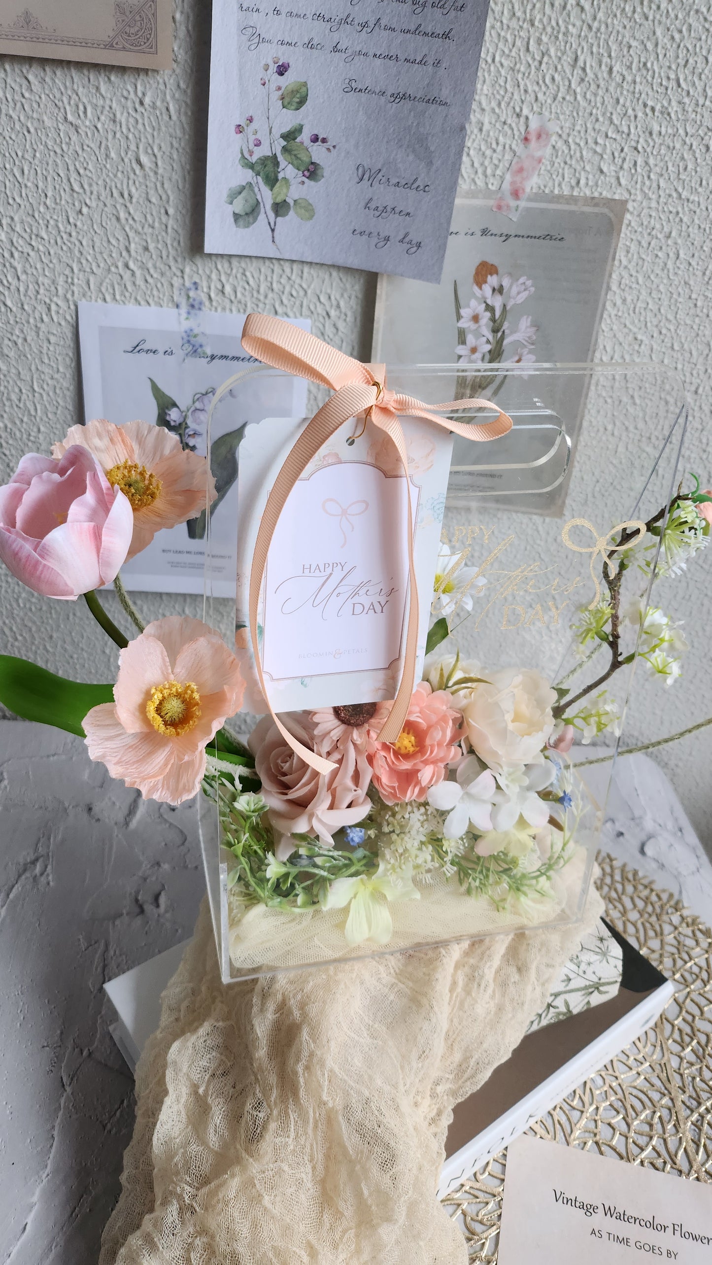 Mother's day / Anniversary / Birthday / Graduation unique gift acrylic handheld flower gift box, featuring lifelike artificial blooms