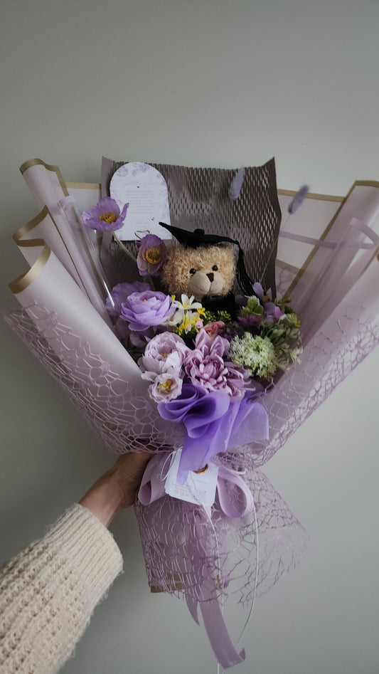 Purple GRADUATION BOUQUET silk flower arrangement bouquet