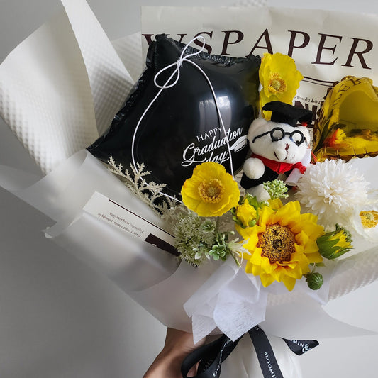 GRADUATION BOUQUET silk flower arrangement bouquet with foil balloon
