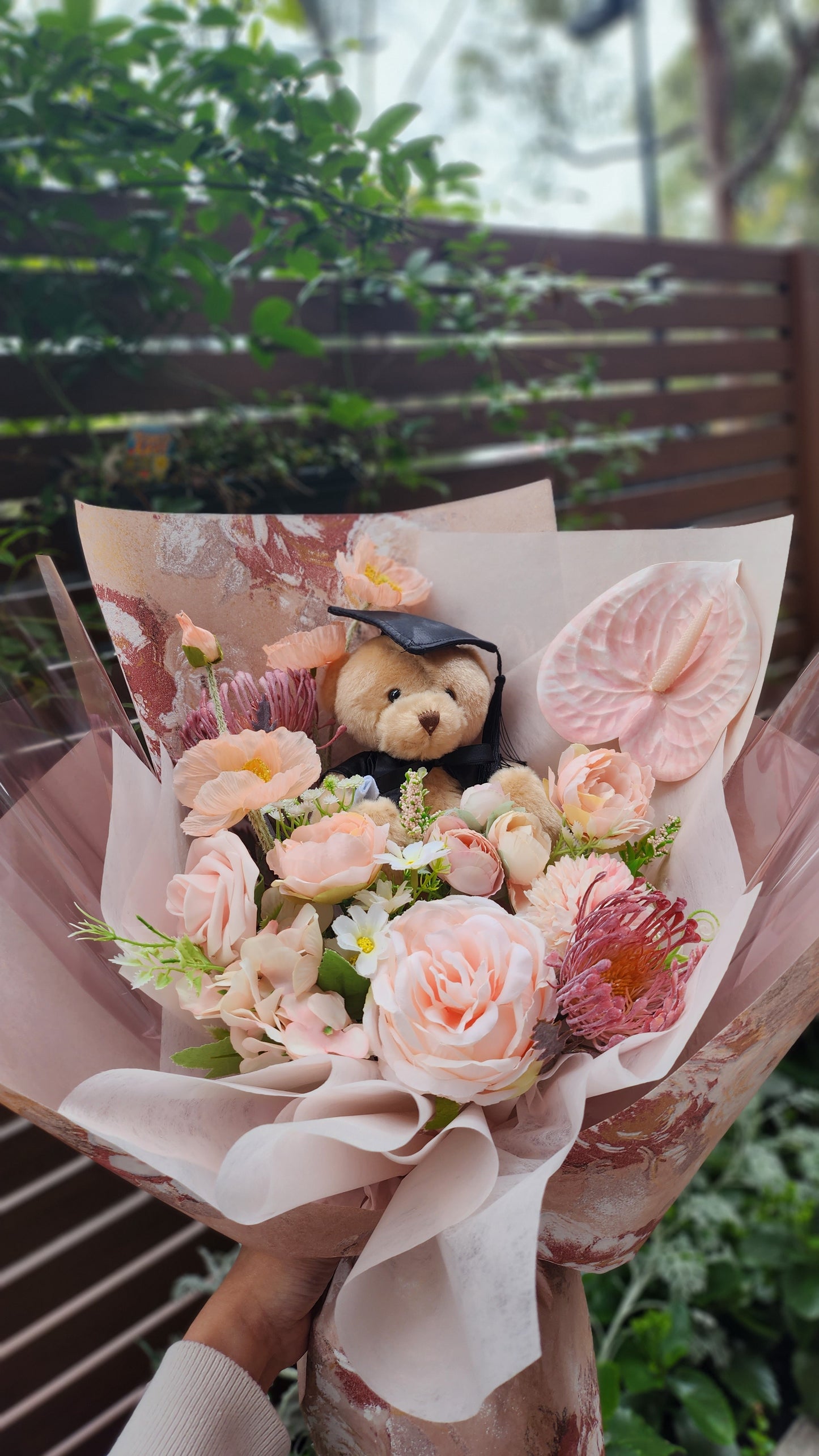 LIMITED EDITION BOUQUET WITH MEDIUM TEDDY BEAR GRADUATION BOUQUET