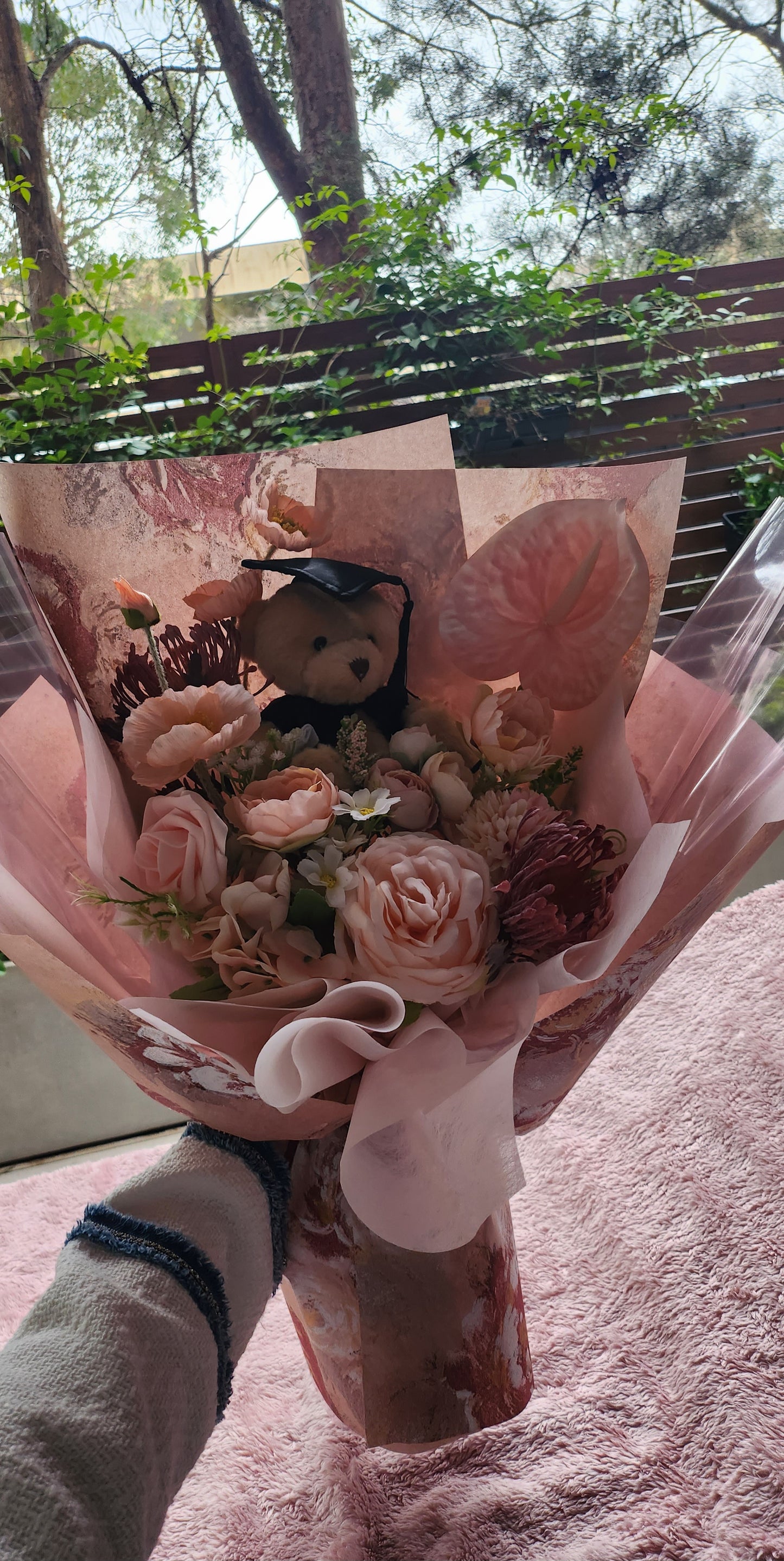 LIMITED EDITION BOUQUET WITH MEDIUM TEDDY BEAR GRADUATION BOUQUET