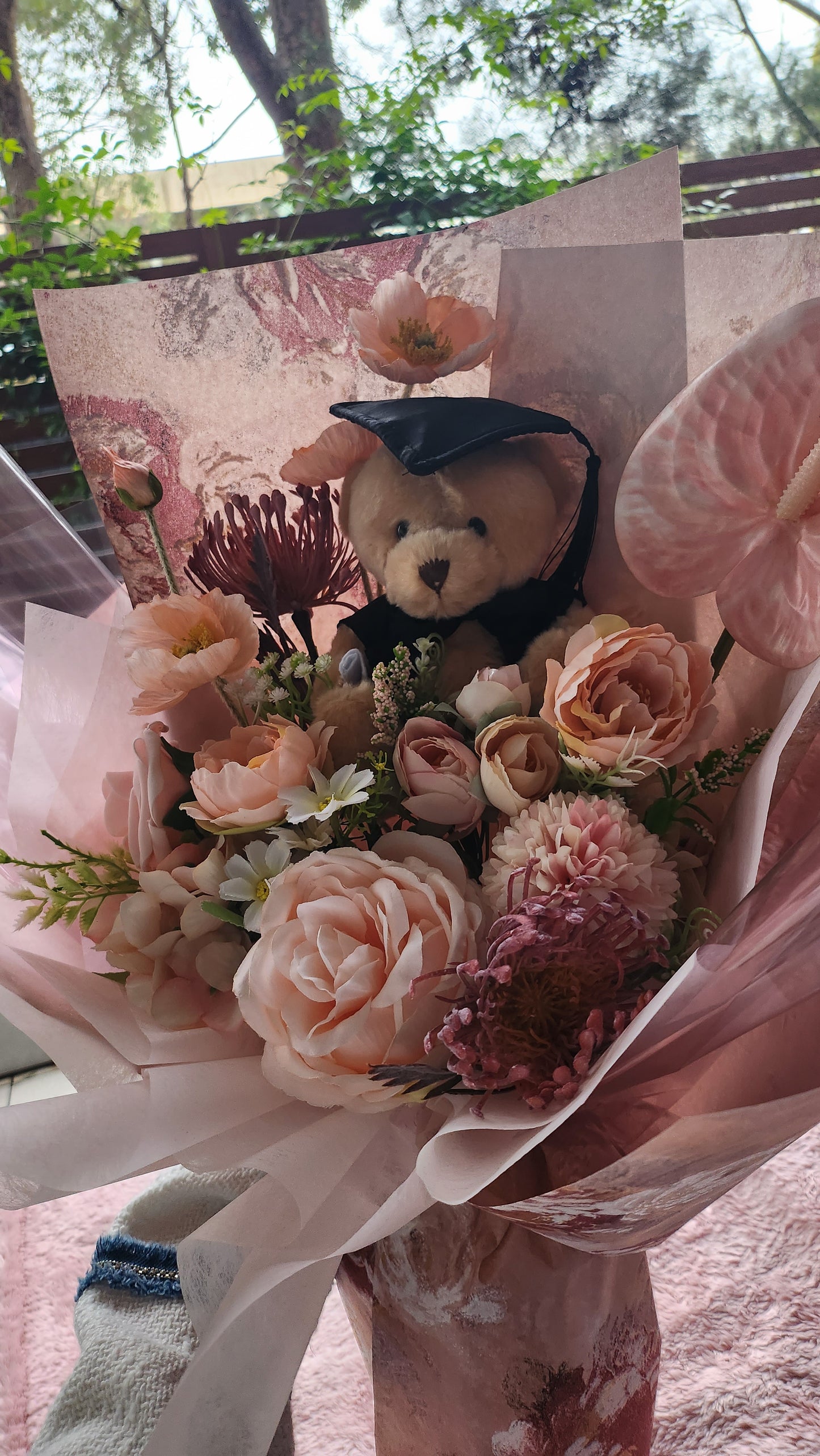 LIMITED EDITION BOUQUET WITH MEDIUM TEDDY BEAR GRADUATION BOUQUET