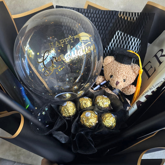 Chocolate bouquet with teddy bear graduation