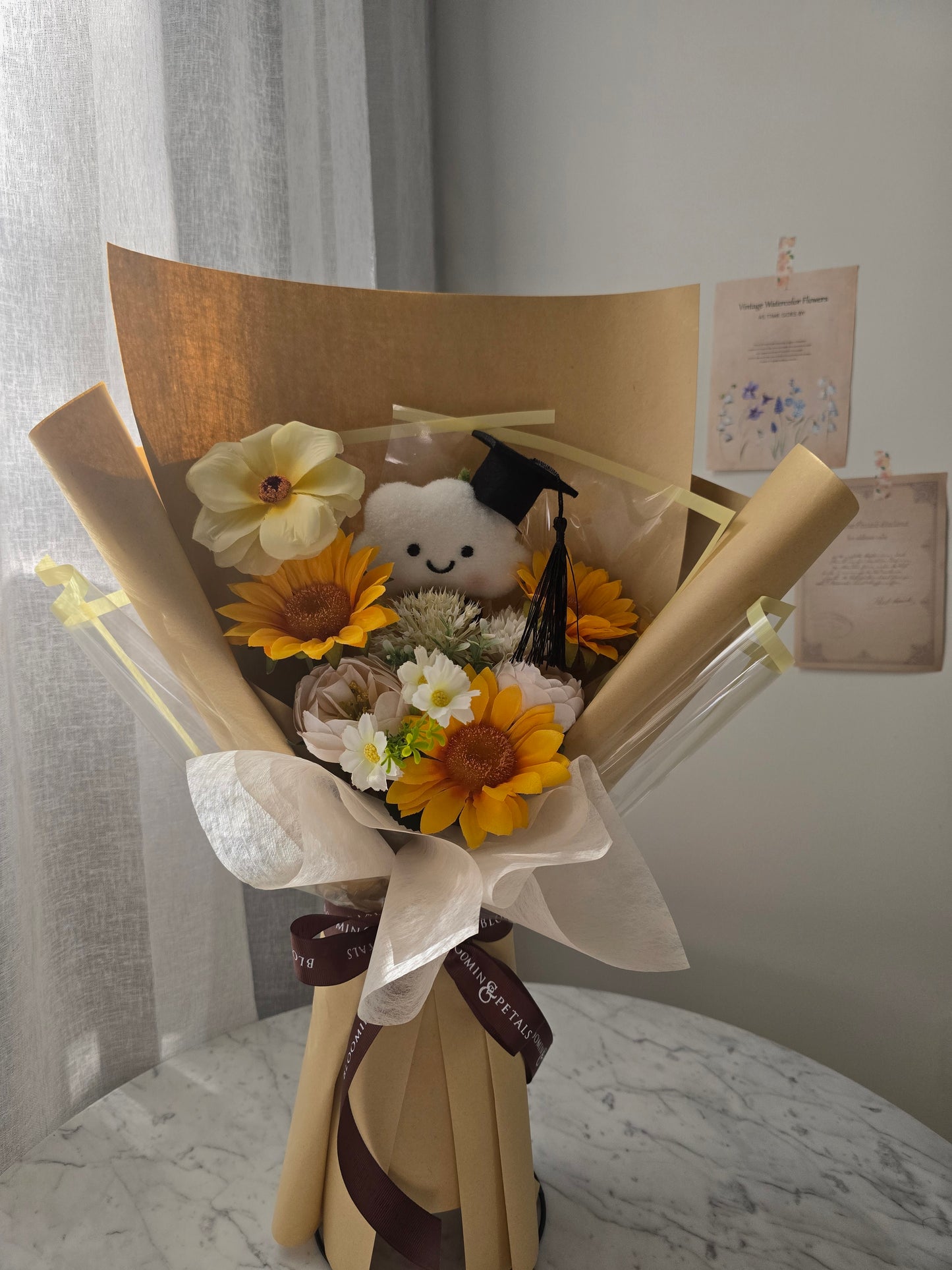 CLOUD PLUSHIE SUNFLOWER GRADUATION BOUQUET