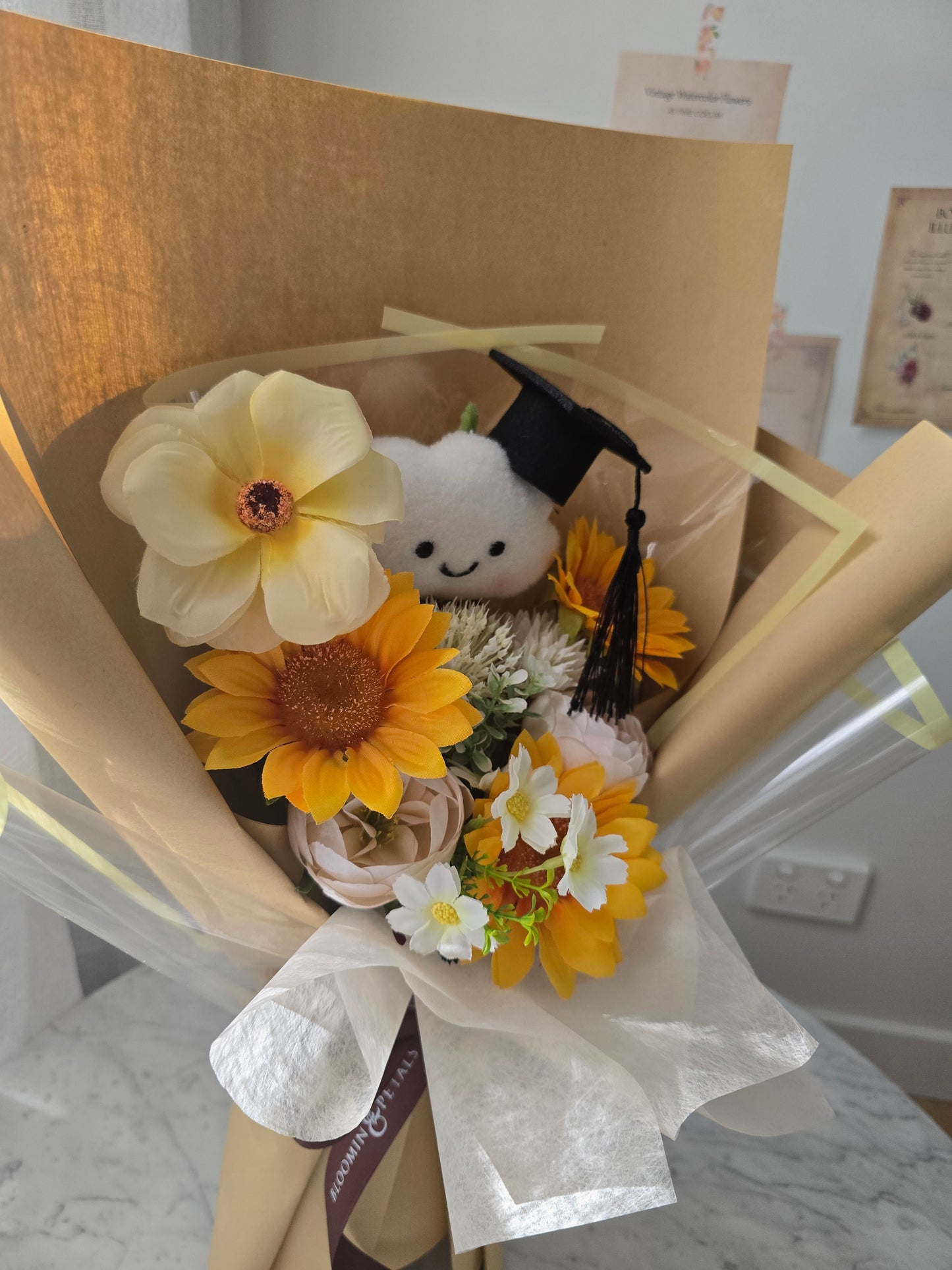 CLOUD PLUSHIE SUNFLOWER GRADUATION BOUQUET