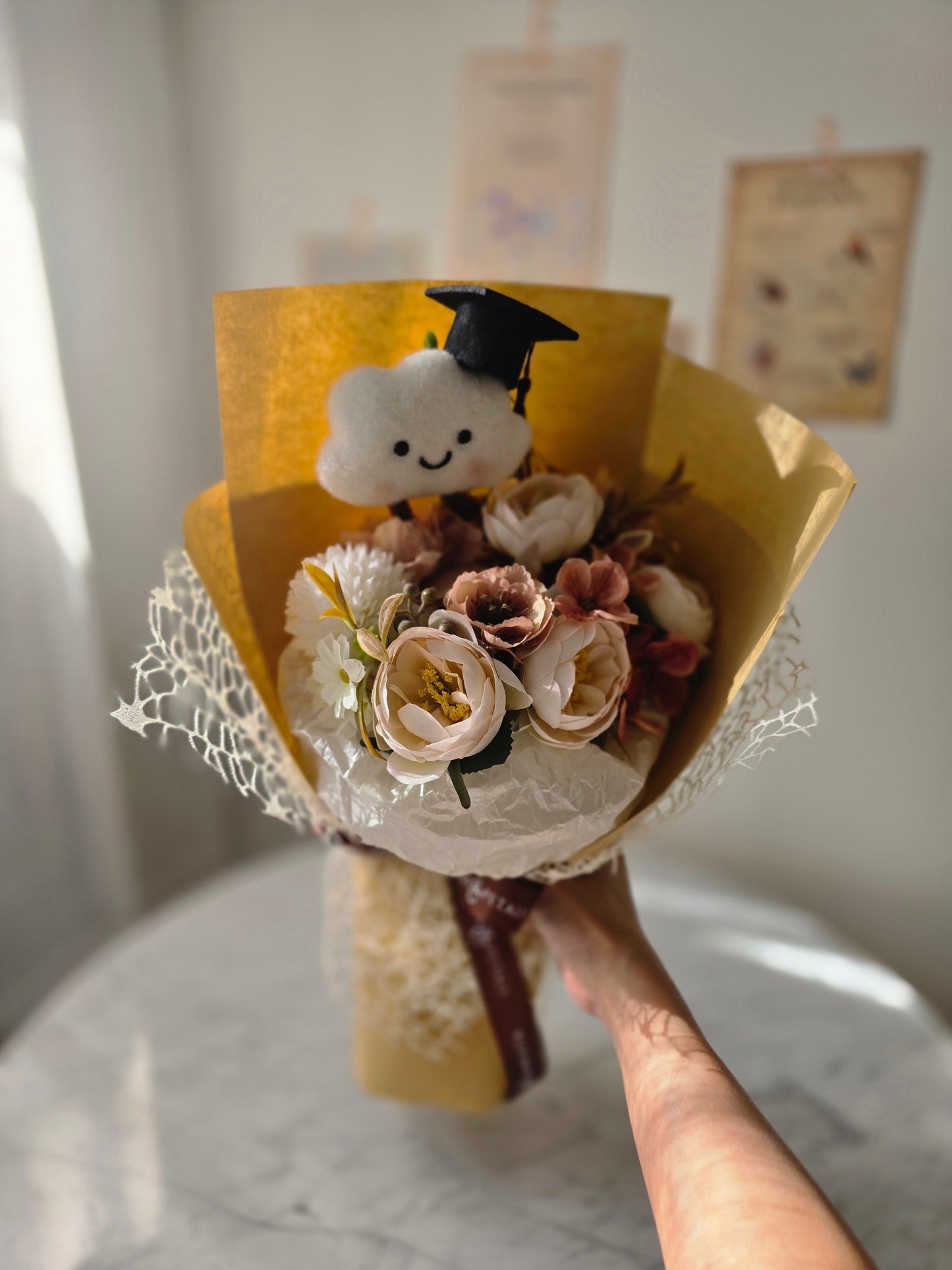 NEW CLOUD PLUSHIE NEUTRAL GRADUATION BOUQUET