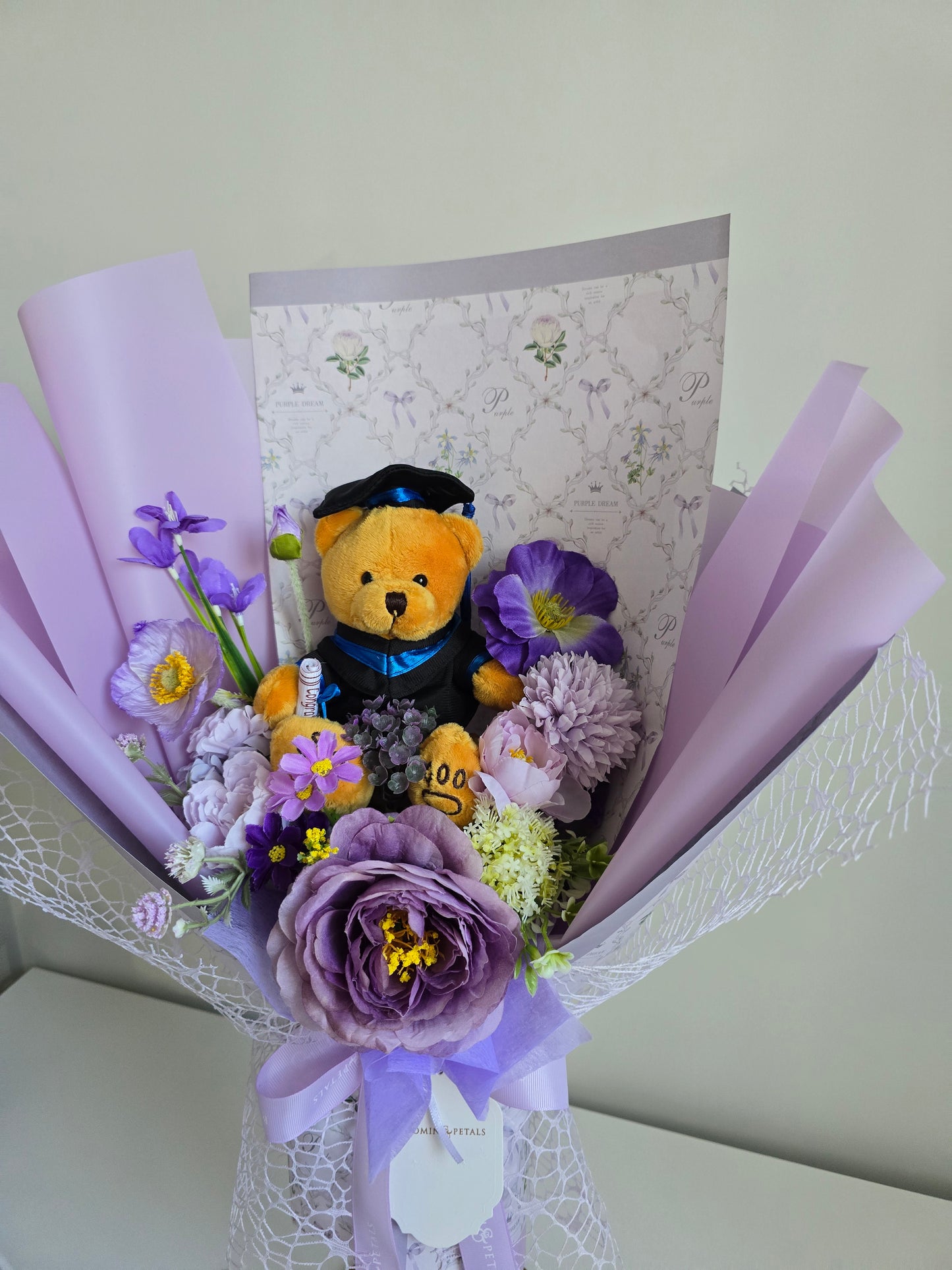PURPLE GRADUATION BOUQUET silk flower arrangement bouquet