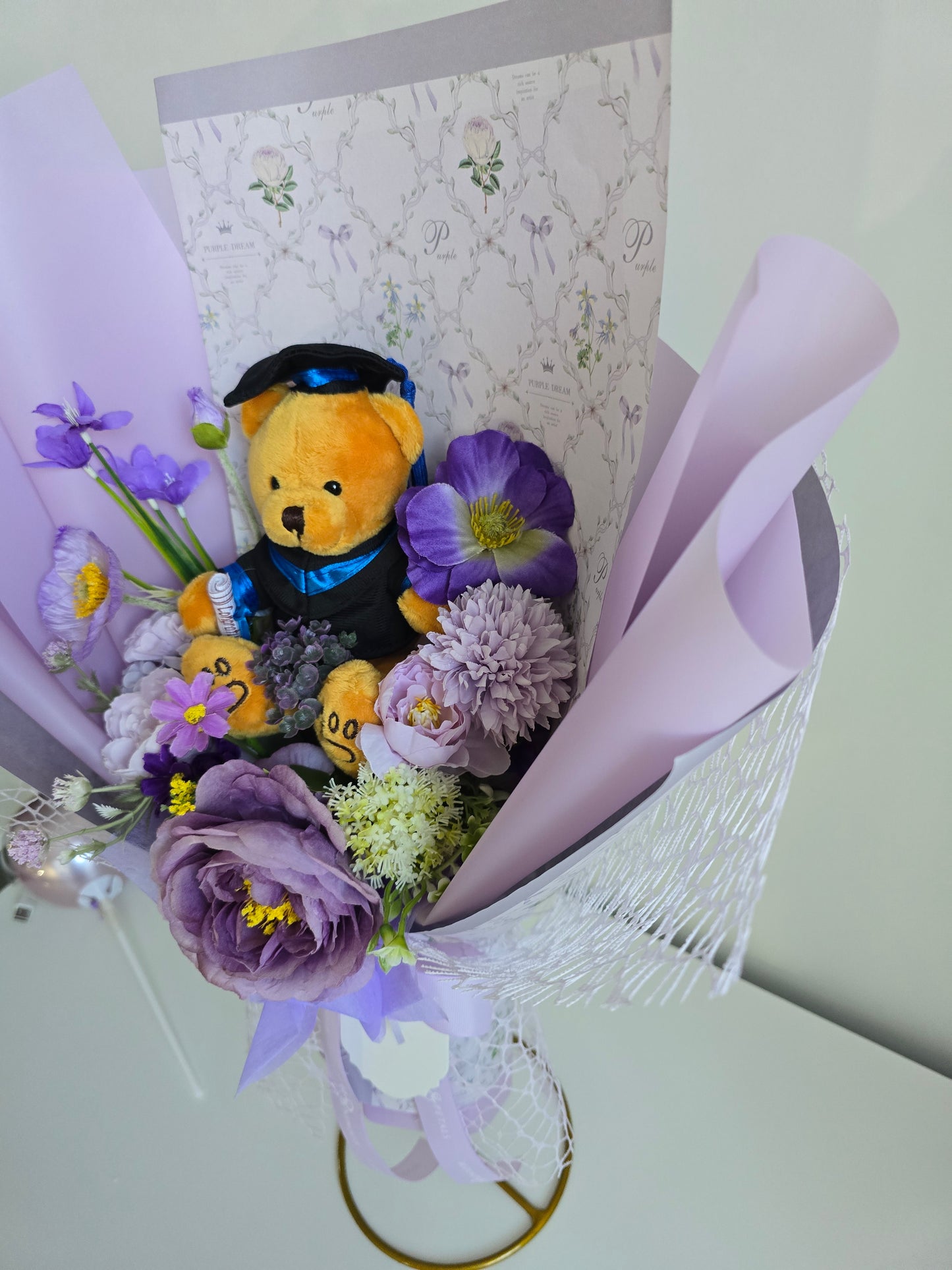 PURPLE GRADUATION BOUQUET silk flower arrangement bouquet