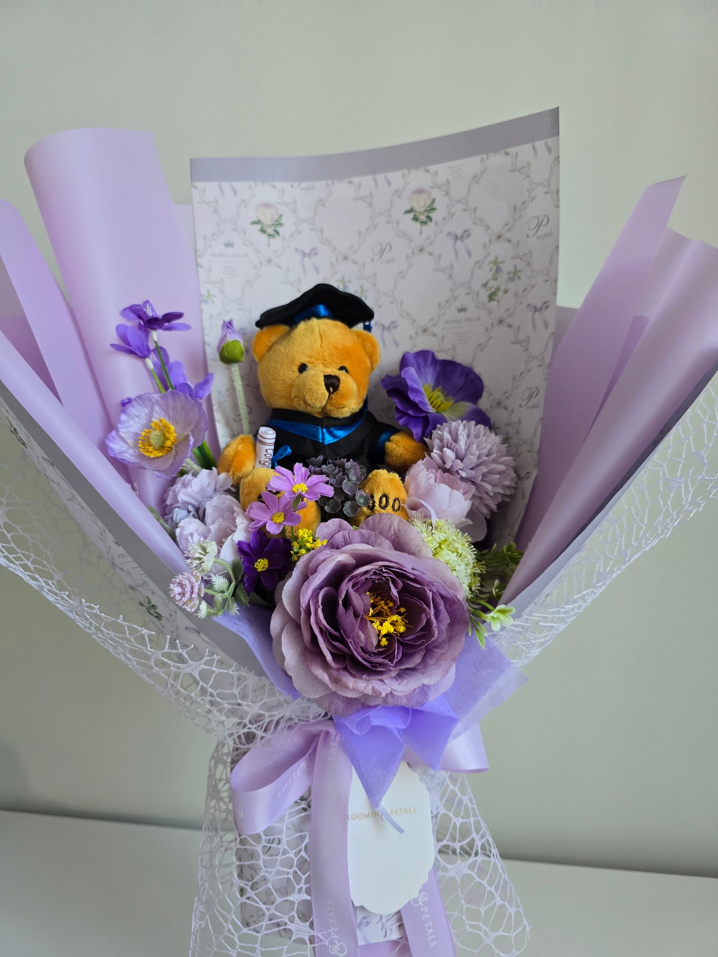 PURPLE GRADUATION BOUQUET silk flower arrangement bouquet
