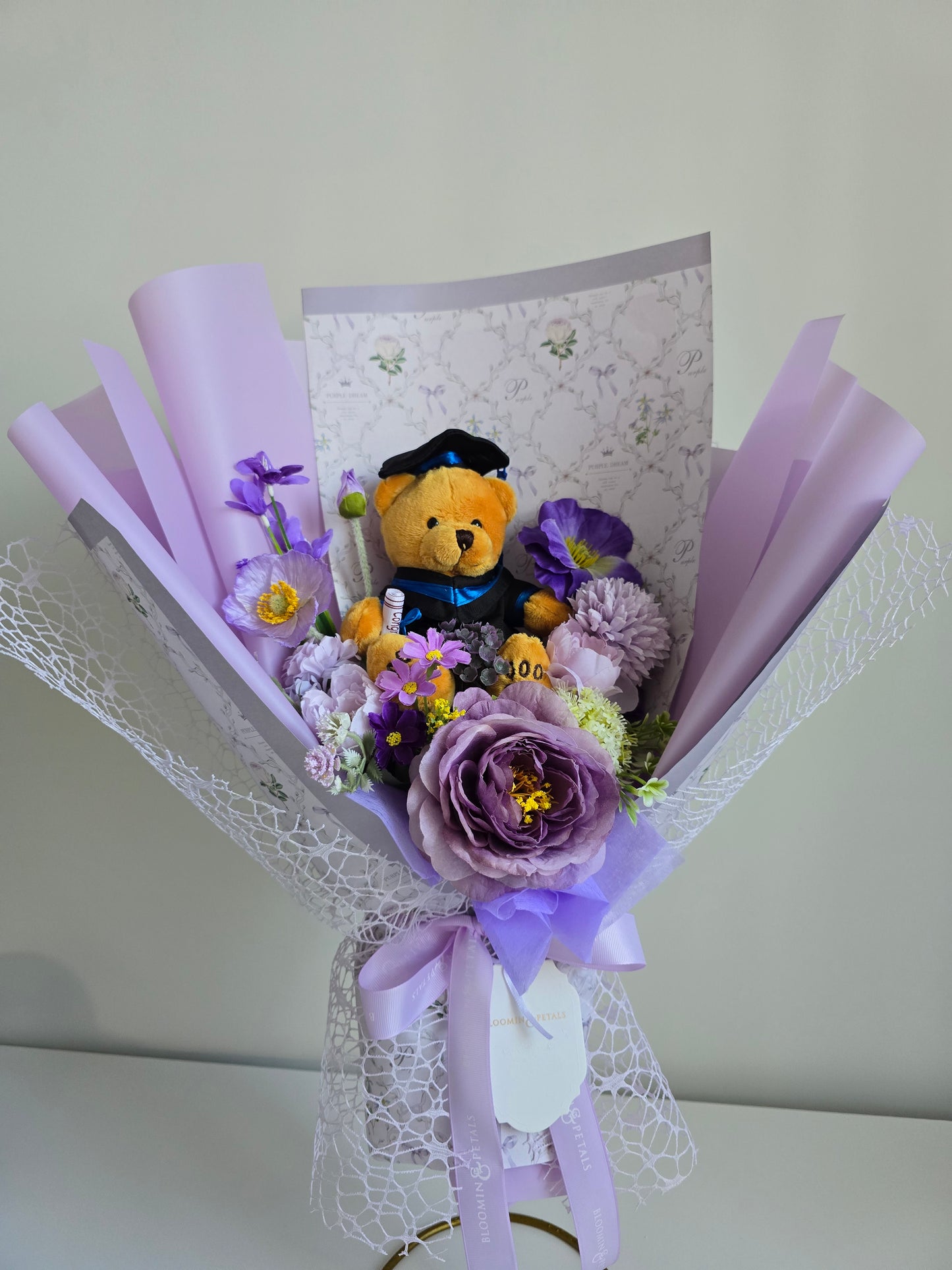 PURPLE GRADUATION BOUQUET silk flower arrangement bouquet