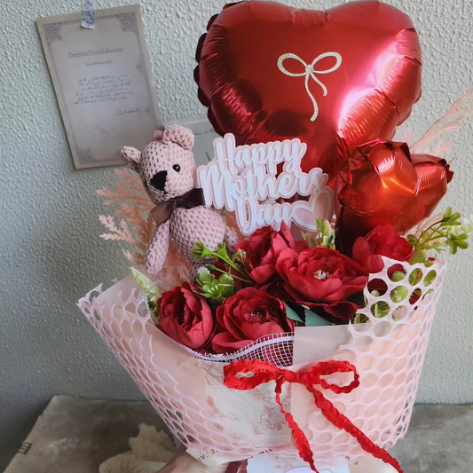 Mother's day unique gift red heart balloon flower bouquet