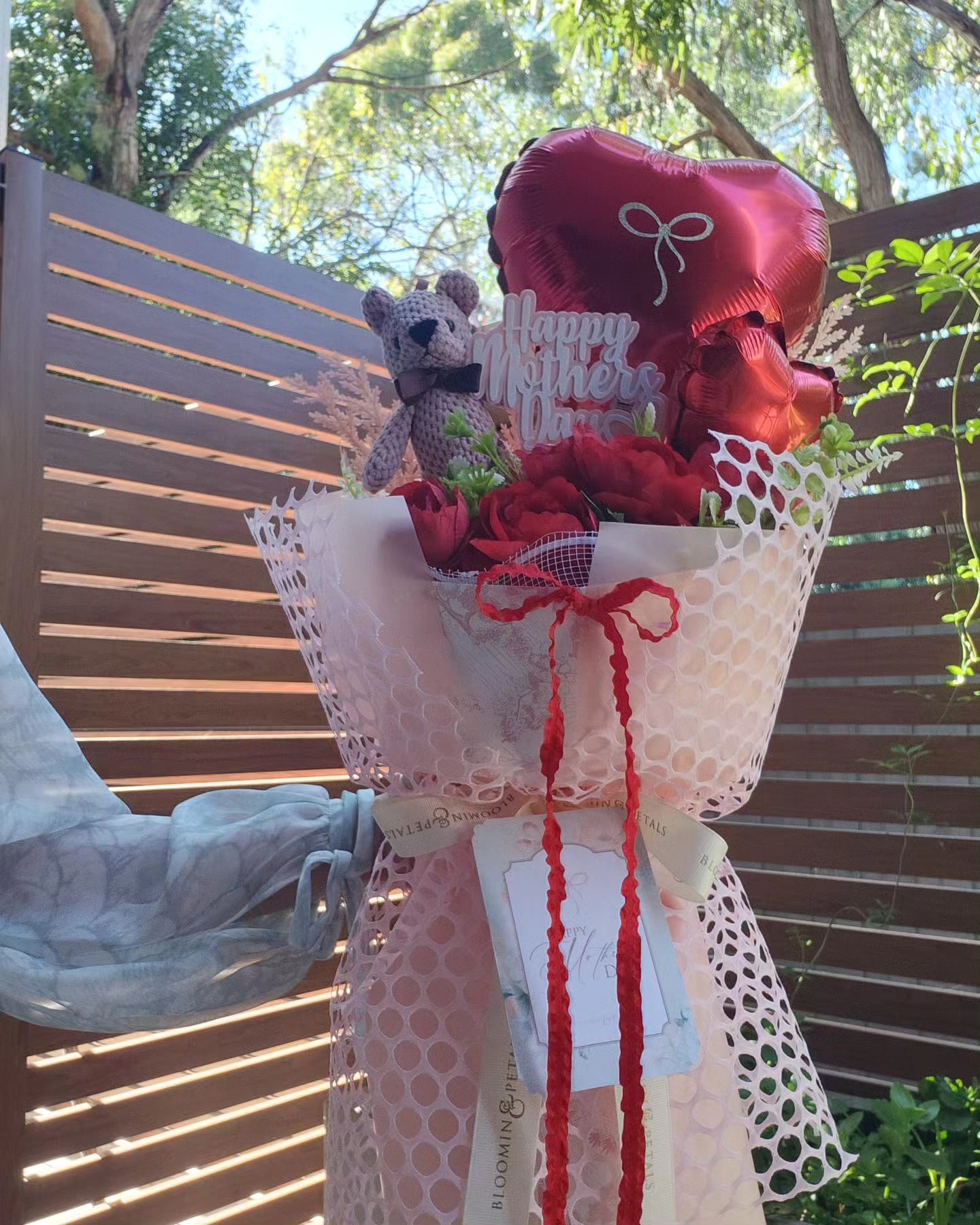 Mother's day unique gift red heart balloon flower bouquet