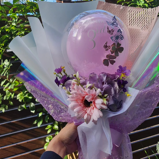SIMPLE BIRTHDAY BALLOON BOUQUET silk flower arrangement