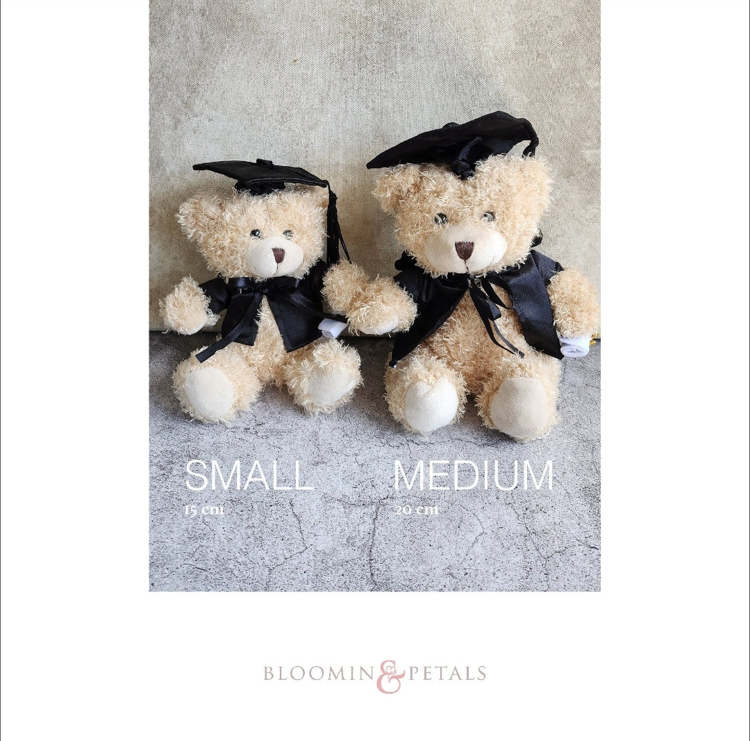 Bloom box graduation teddy bear with beautiful silk flowers