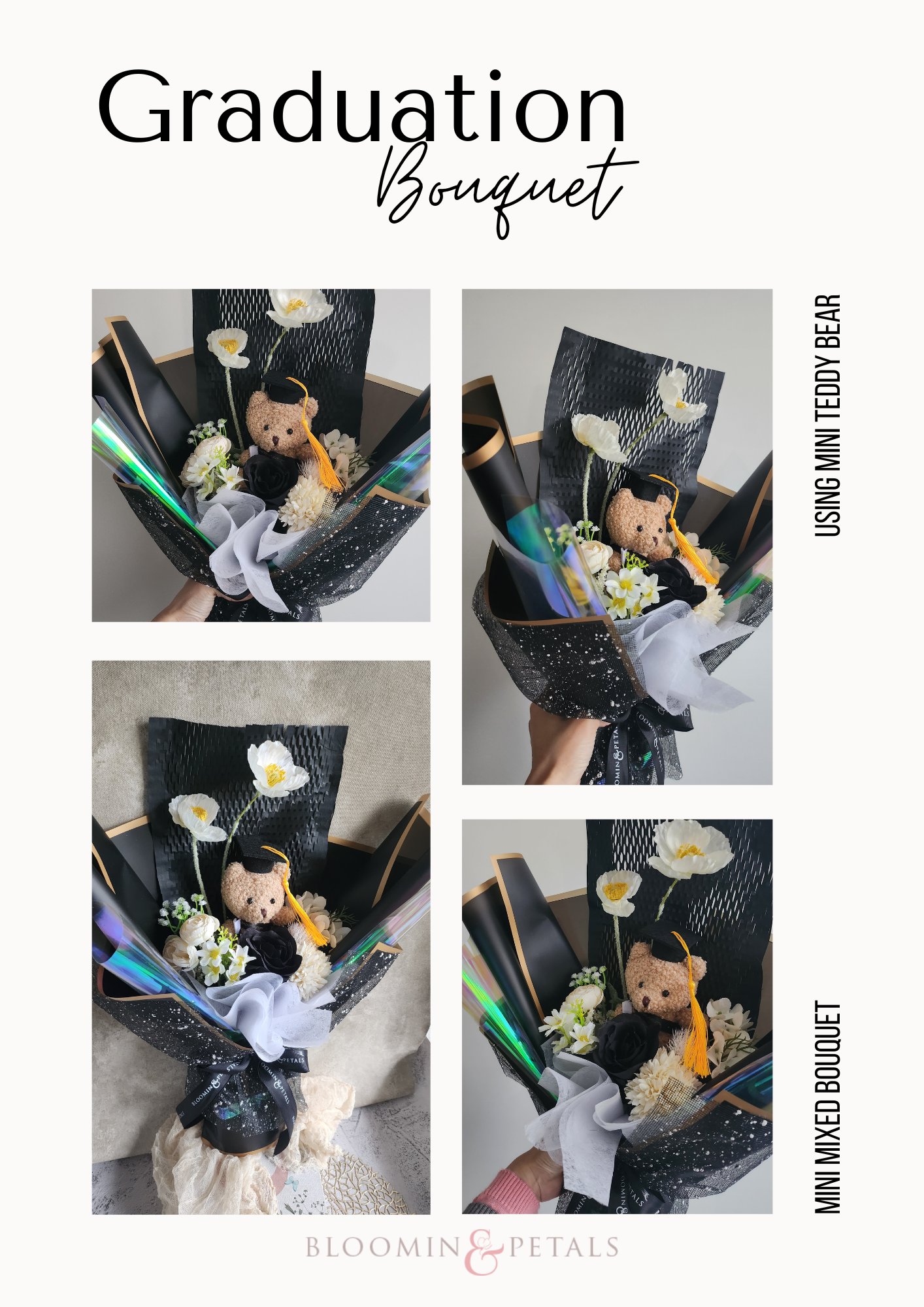 Small teddy bear graduation flower bouquet