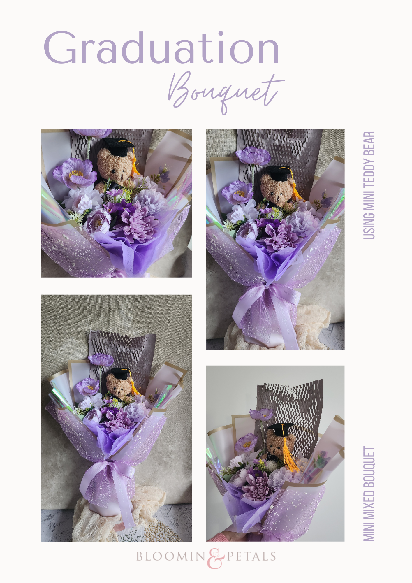 Small teddy bear graduation flower bouquet