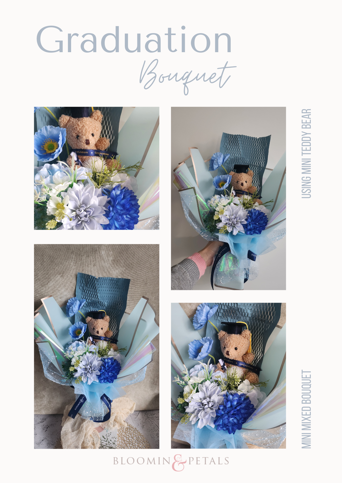 Small teddy bear graduation flower bouquet