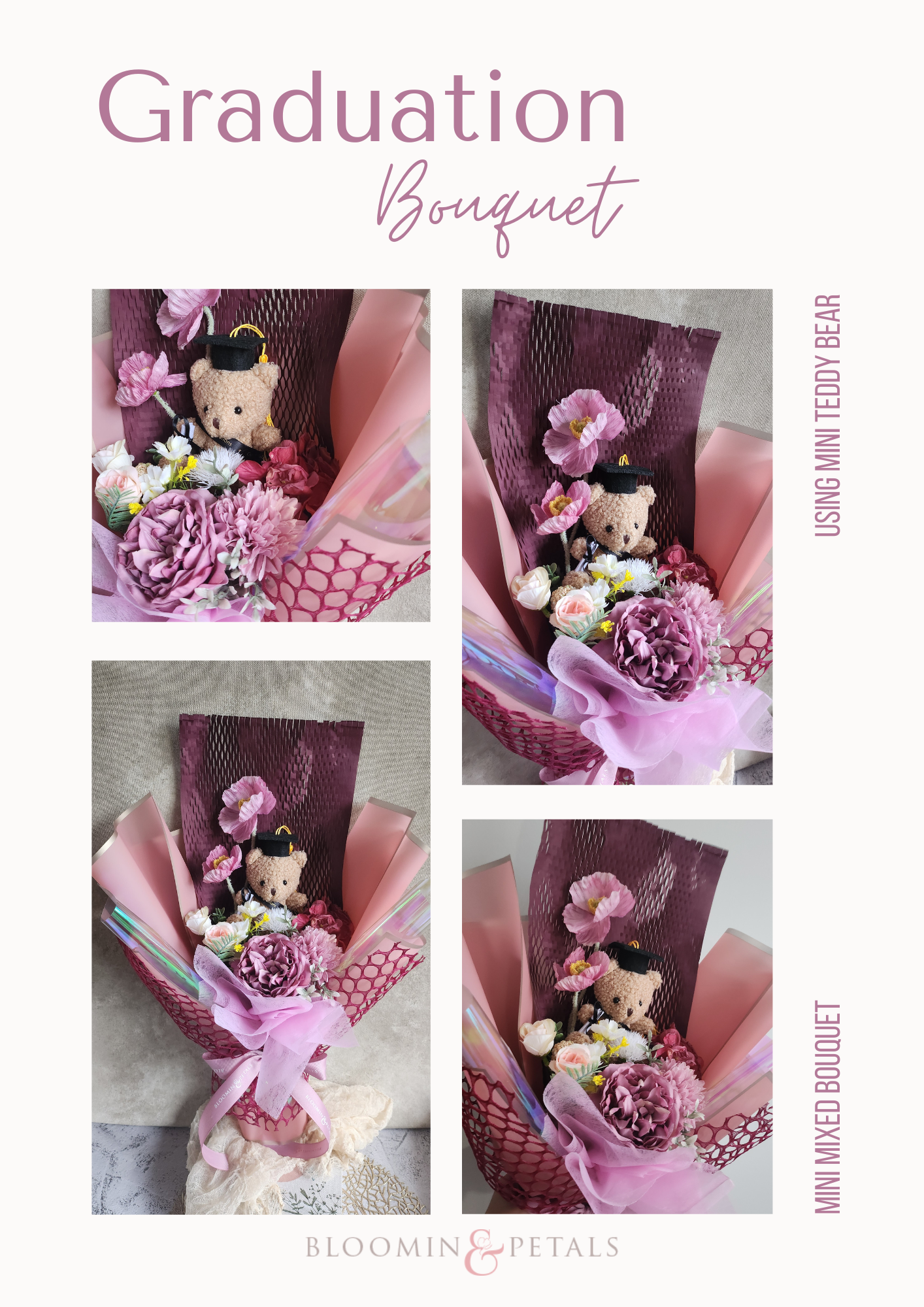 Small teddy bear graduation flower bouquet