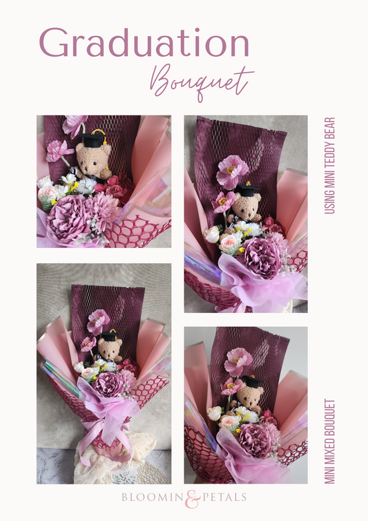 Small teddy bear graduation flower bouquet