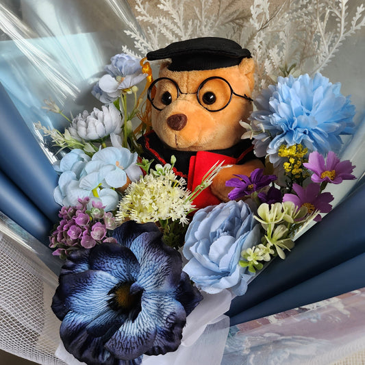 BLUE GRADUATION BOUQUET silk flower arrangement bouquet