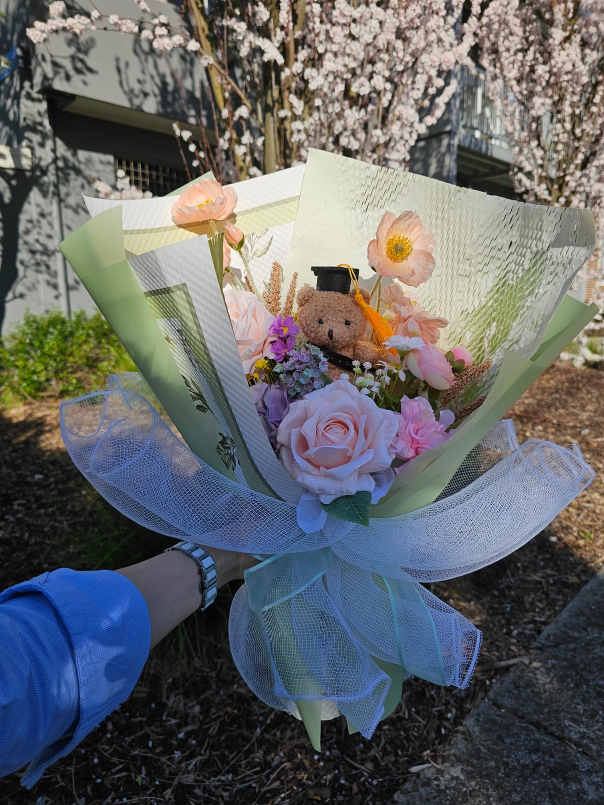 LIMITED EDITION BOUQUET WITH MEDIUM TEDDY BEAR GRADUATION BOUQUET