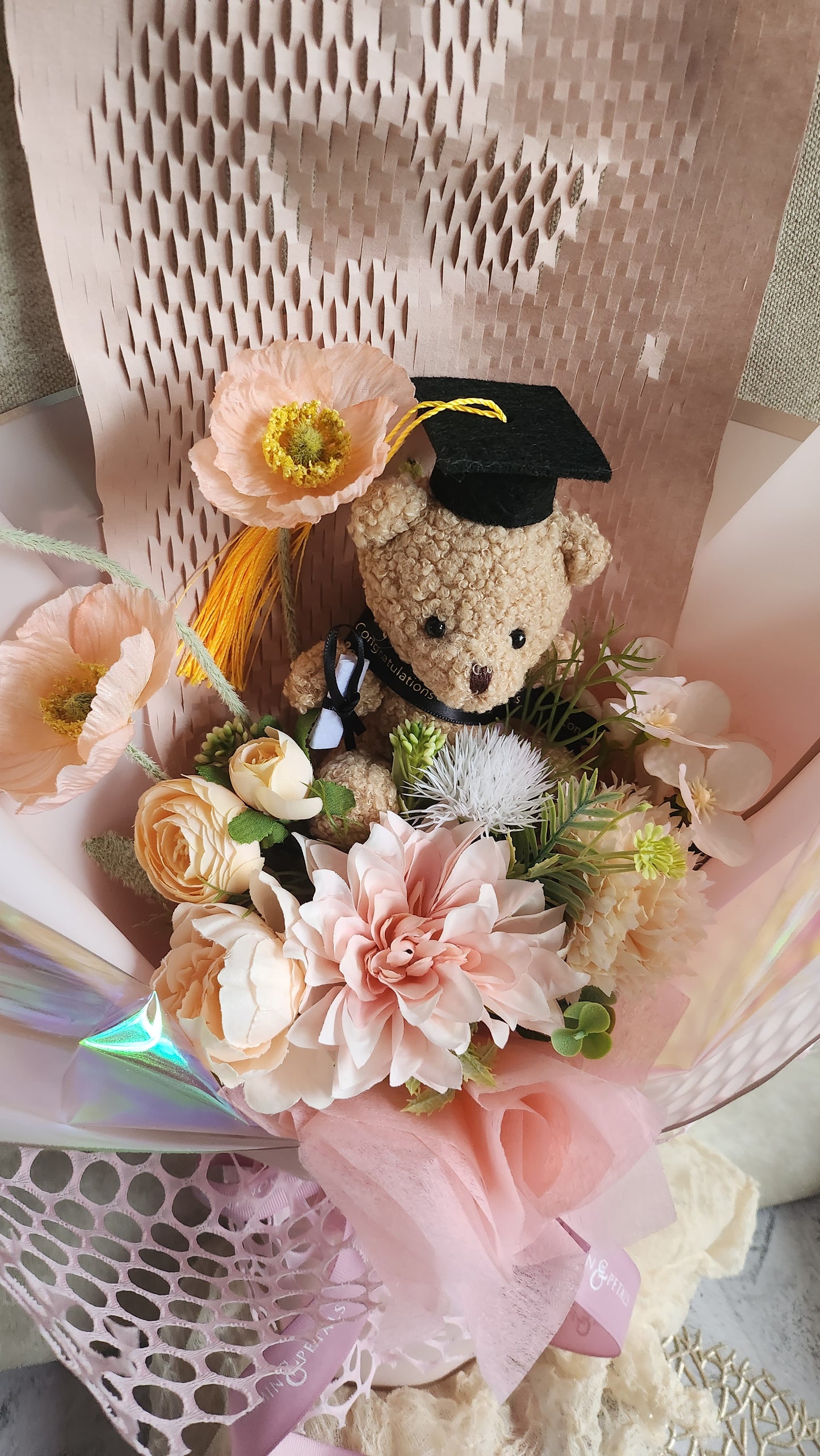 Small teddy bear graduation flower bouquet