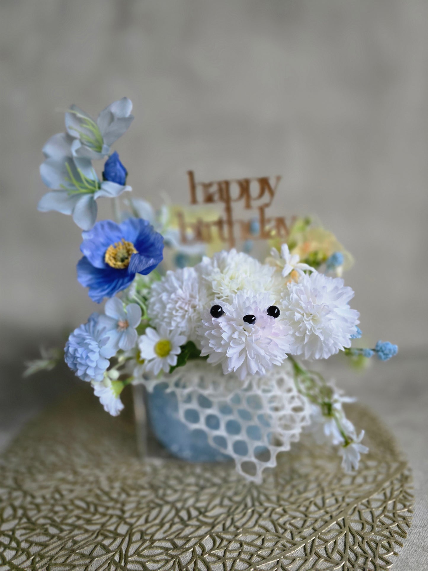 Puppy bouquet with acrylic box
