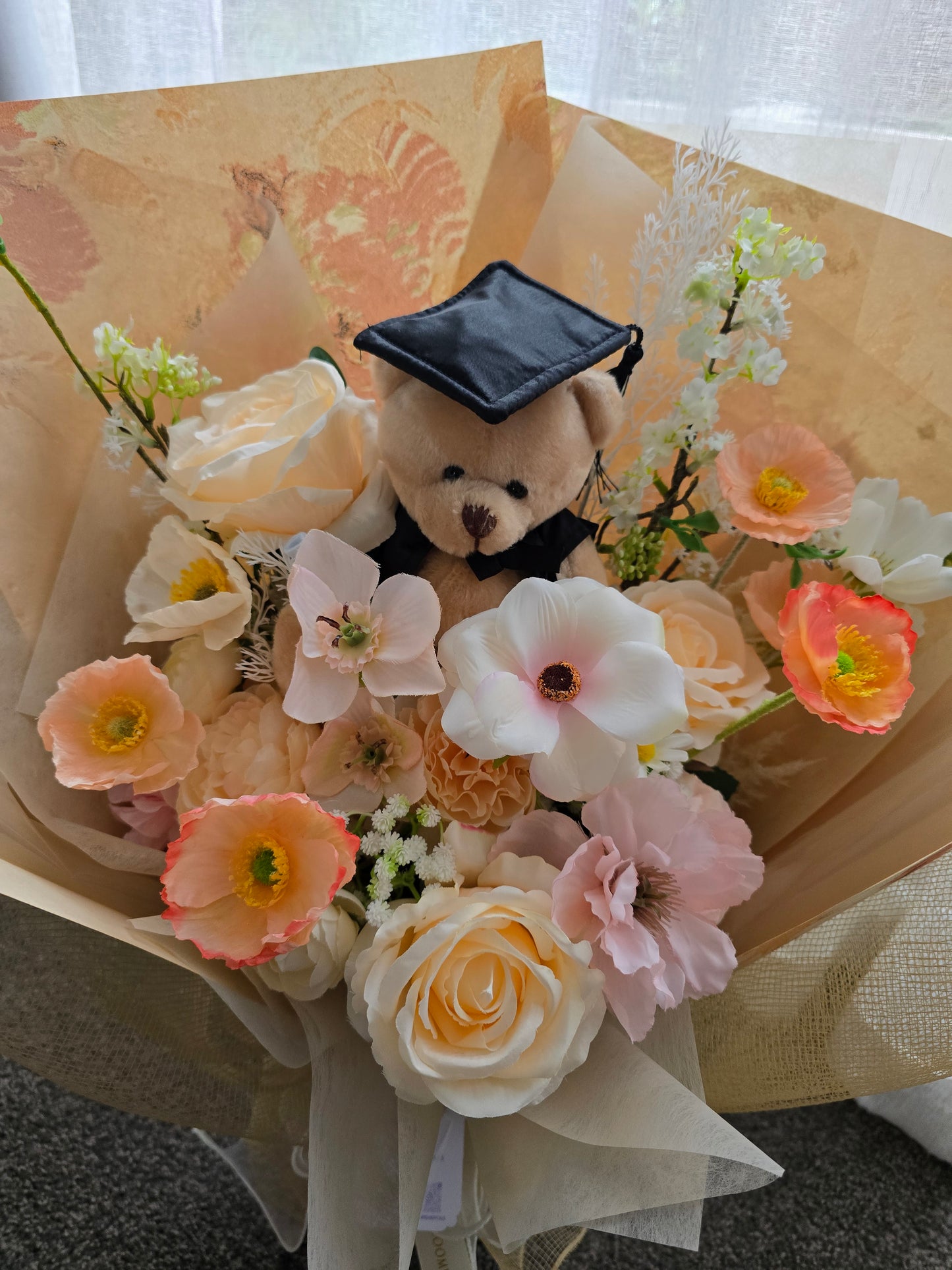LIMITED EDITION GRADUATION FLOWER  BOUQUET WITH GRADUATION BEAR PEACH TONE