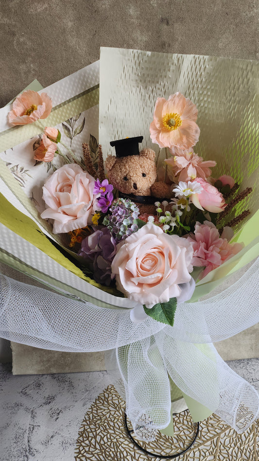 LIMITED EDITION BOUQUET WITH MEDIUM TEDDY BEAR GRADUATION BOUQUET