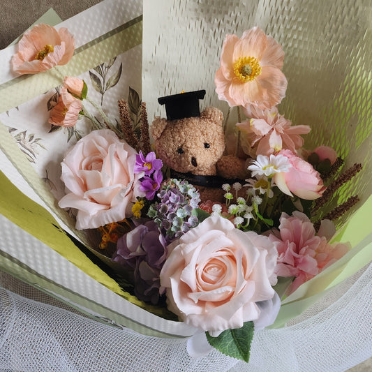 LIMITED EDITION BOUQUET WITH MEDIUM TEDDY BEAR GRADUATION BOUQUET