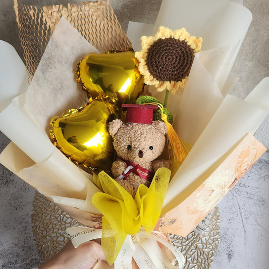 Mini heart balloon with teddy bear graduation bouquet