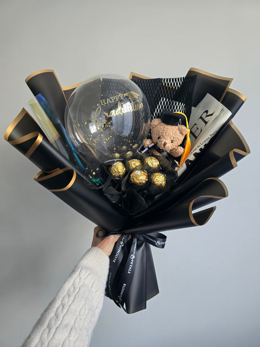 Chocolate bouquet with teddy bear graduation