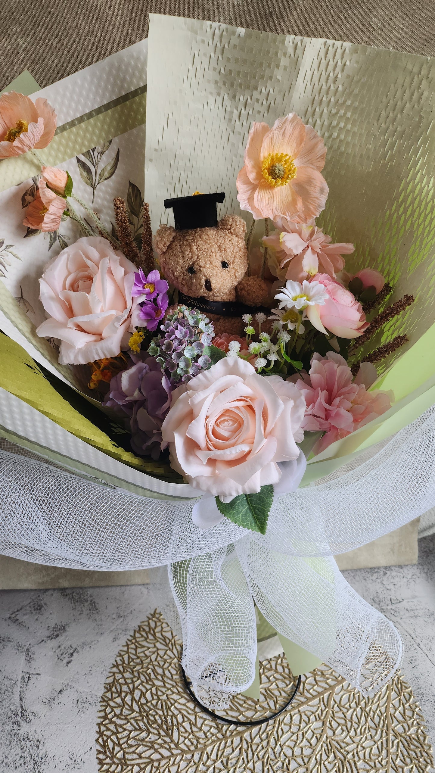 LIMITED EDITION BOUQUET WITH MEDIUM TEDDY BEAR GRADUATION BOUQUET